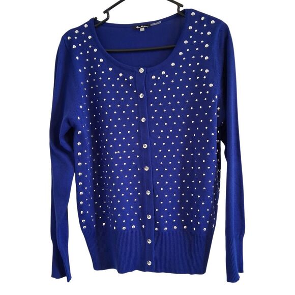 Liv Milano Royal Blue‎ Studded Cardigan Sweater Size Large - Picture 1 of 7